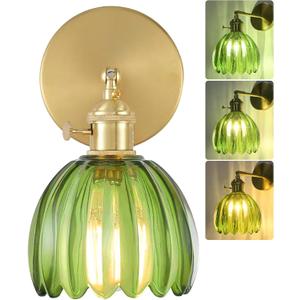 Tulip Wall Sconce Vintage Wall Lamp with Glass Lampshade Flower Lamp,Adjustable Brass Wall Lights with Switch Hardwired LED Wall Mounted Lights Bedroom Bedside Bathroom Livingroom Doorway Wall Decor