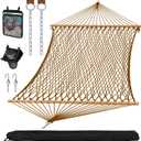 SUNCREAT Portable 2 Person Hammock with Carrying Bag, Tree Hooks, Magazine Bag, Bottle Holder, Heavy Duty Hanging Tree Hammock, Brown