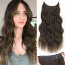 KooKaStyle Invisible Wire Hair Extensions with Transparent Headband Adjustable Size 4 Secure Clips Long Wavy Secret Wire Hairpiece 16 Inch Dark Walnut Brown for Women