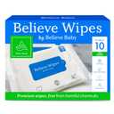 Believe Viscose Bamboo Baby Wipes Travel-Size 10pc-10 packs, Multi-Use Water Based Wipes Baby Sensitive Skin, Hypoallergenic and Fragrance Free for Babies  Gentle Plant-Based Viscose Bamboo Wet Wipe