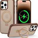 Magnetic Compatible with iPhone 14 Pro Max Case with Stand [Military Grade Drop Tested][Compatible with Magnet] Ring Translucent Slim Hard Back Soft Edge, Desert Gold