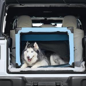 JOYTUTUS Collapsible Dog Crate, 32 Inch Portable Pet Crate for Car, Travel Dog Kennel Foldable Dog Crate for Large Dog 50lbs, Soft Cat Carrier Fit for Indoor & Outdoor/Trunk (Blue) (M (32" L x 23" W x 23" H))