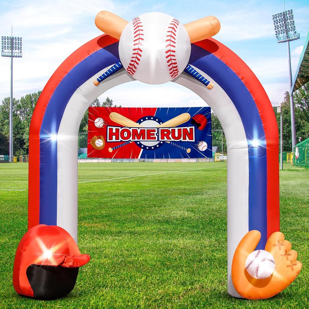 9FT Giant Baseball Inflation Arch for Baseball Party Decorate with Baseball Home Run Banner 1Blower and 5 Light for Baseball Team Coach Stadium Yard Outdoor Birthday Blow-Up Decorate