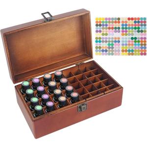 PhantomSky Wooden Essential Oil Storage Box Case, Portable Organizer Holds 36 Bottles 5ml, 10ml, 15ml, 20ml Sizes and 30ml Roller Bottles - Wood Holder Safe For Carrying and Home Display