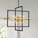 XINGQI 22" Rustic Geometric Pendant Lighting 8-Light Black and Gold Farmhouse Chandelier Ceiling Light Fixtures for Dining Room Living Room Kitchen Island Bedroom Hallway