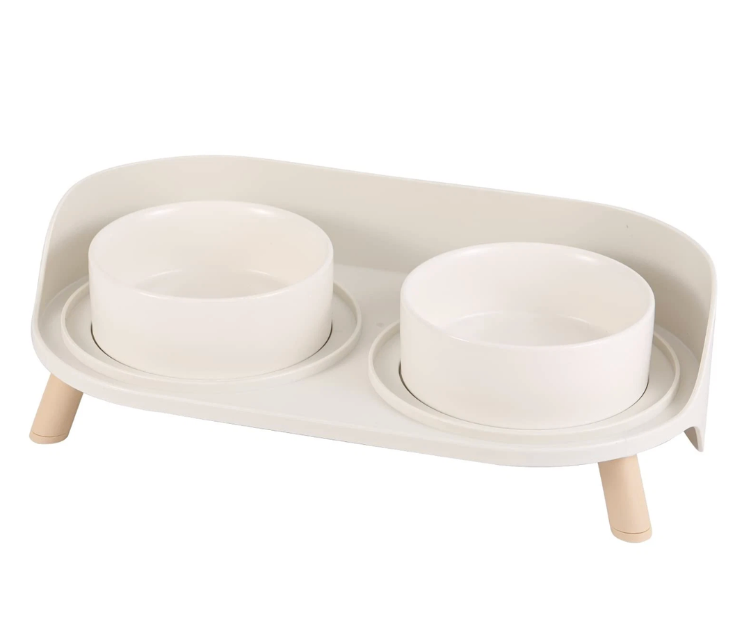 Raised Cat Food and Water Bowl Set  Elevated Ceramic Dishes With NonSlip Stand and Splash Guard for Small Dogs  2 x 480 ML (16.2 OZ)