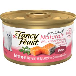 Purina Fancy Feast Grain Free Pate Wet Kitten Food Gourmet Naturals Wild Alaskan Salmon Recipe - (Pack of 12) 3 oz. Cans (EXP 05/31/28)