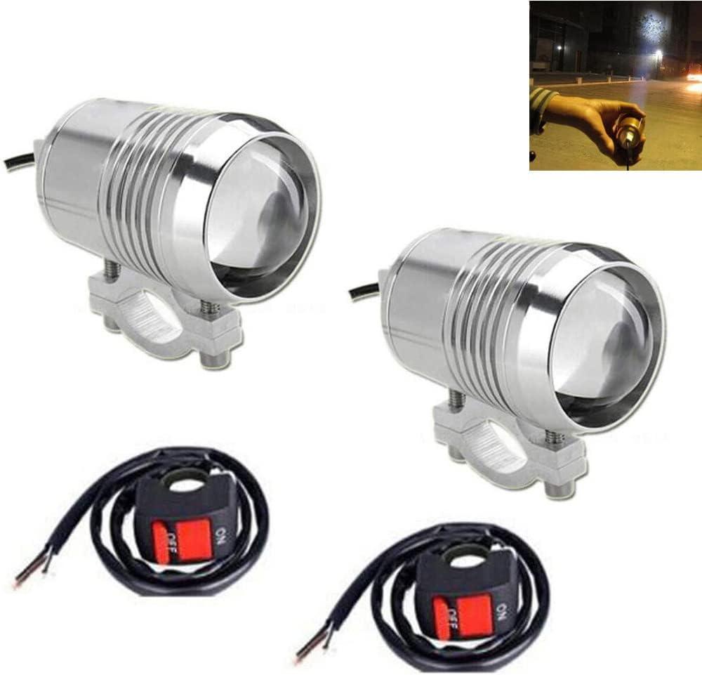 2pcs Bright 30W LED Motorcycle Headlight Auxiliary Work Light + 2pcs ON/Off Button Switch, Universal For Car Offroad ATV Truck Spotlight Driving Fog Spot Lamp
