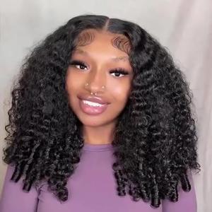 IWISH Burmese Curly Half Wig Human Hair 200% Density Put on and Go Glueless Wigs No Lace 24 Inch 3 In 1 Drawstring Seamless Flip Over Headband Wig for Women Beginner Friendly
