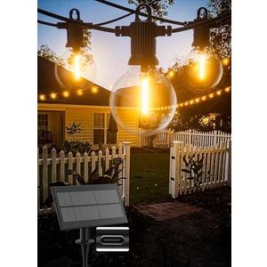 Zuske Solar String Lights Outdoor Waterproof 50FT with USB Port and 27 Shatterproof G40 Bulbs(2 Spare), LED Solar Powered Patio Lights for Outside, Porch, Backyard, Bistro, Garden, Market - 2200K