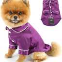 Soft Faux Silk Sleepwear for Small Dogs Cats Lapel Doggie Loungewear Lightweight Breathable Puppy Pajamas PJS Two-Legged Pet Shirt Clothes Summer Spring Chihuahua Apparel Button Up,Purple,XSS