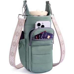 Water Bottle Bag 40 oz Crossbody Bag Insulated Carrier Purse Holder for Walking Hiking with Adjustable Strap