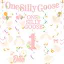 One Silly Goose Party Decorations for 1st Girls First Birthday Banner and Hanging Swirl Decorations Pink Goose Party Supplies for Baby Girl 1st Birthday Photo Backdrop Party Decor