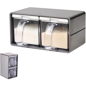 Salt Container With Lid And Spoon, Clear Seasoning Rack Spice Pots, 3 Piece Seasoning Box For Home Kitchen Caf Storing Salt Sugar Pepper Spice (2 Pieces)