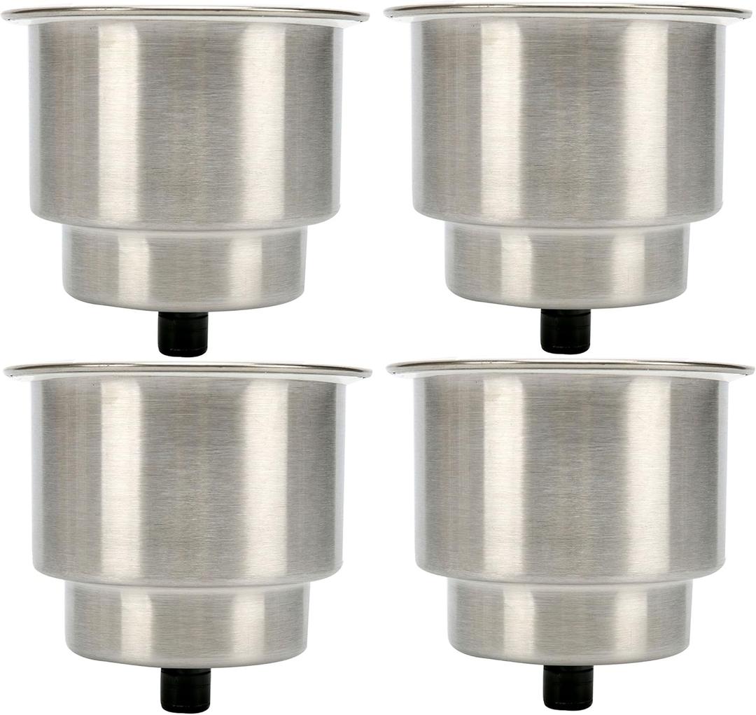 Amarine Made 4pcs Stainless Steel Cup Drink Holder with Drain for Marine Boat RV Camper