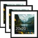 Picrit 20x20 Picture Frame 3 Pack, Display Poster 16 x 16 with Mat or 20 x 20 without Mat for Horizontal or Vertical Wall Mounting, BLACK