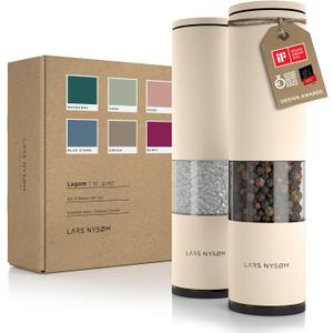 LARS NYSM Salt and Pepper Grinder Set 2 pieces I Salt Pepper Mill with Adjustable Ceramic Grinder I Design Spice Grinder Set Manual (Almond Beige) (Set of two manual grinders)