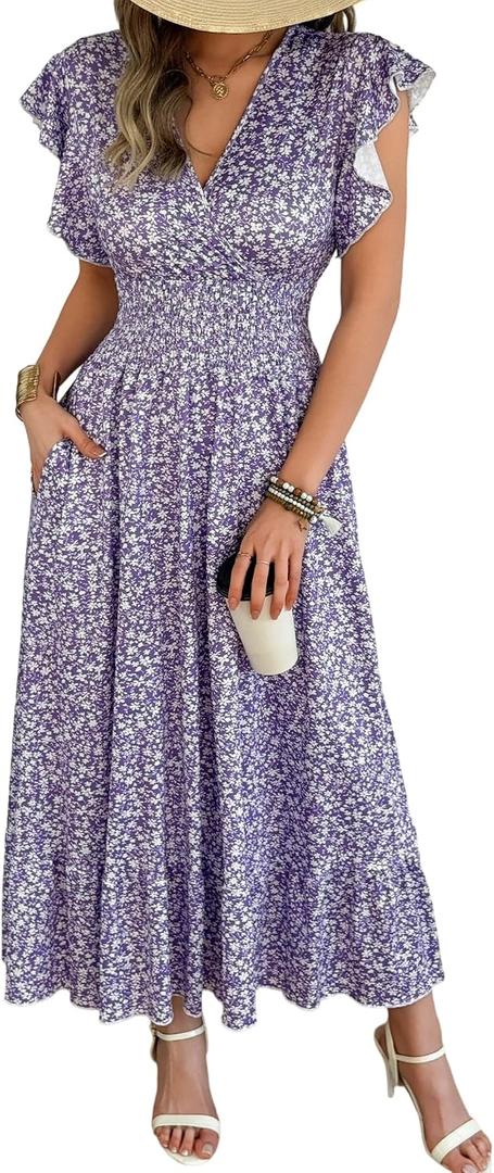Casual Summer Maxi Dresses for Women (Purple, M)