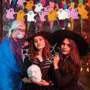 2 x 2pcs Halloween Hanging Ghost Banners, Glitter Ghost Cardstock Halloween Party Decorations for Indoor Outdoor Haunted Houses Wall Fireplace Doorways Decor