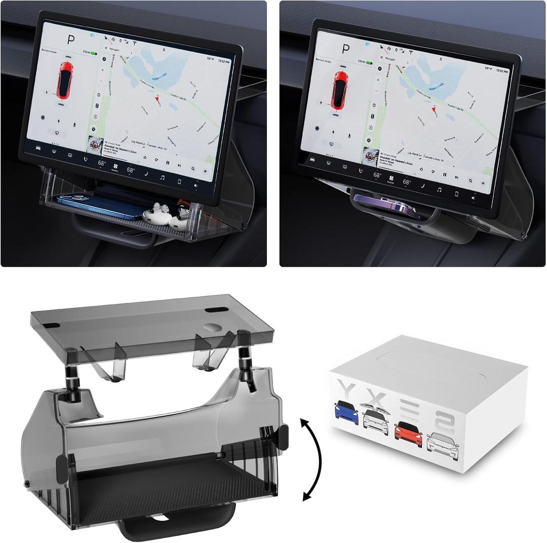 AOLEAD Hidden Tesla Under Screen Storage - Magnetic Storage Box for 2024 Model 3 Highland  2025 - Behind Screen Storage Dashboard Organizer Tissue Holder