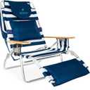 Ostrich the Deluxe 3N1 Lightweight Lawn Beach Reclining Lounge Chair with Footrest, Outdoor Furniture for Patio, Balcony, Backyard, or Porch, Blue Stripe, Large