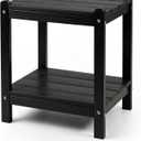 Heavy Duty Outdoor Side Table with Shelf - All-Weather HDPE End Table with Realistic Wood Grain, 20" Height for Patio & Deck (Black), Square-21in