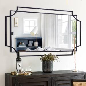 Autdot 47'' x 32'' Black Mirror for Wall Decor, Large Living Room Mirror with Metal Frame, Modern Decorative Mirror for Dining Room, Entryway, Fireplace