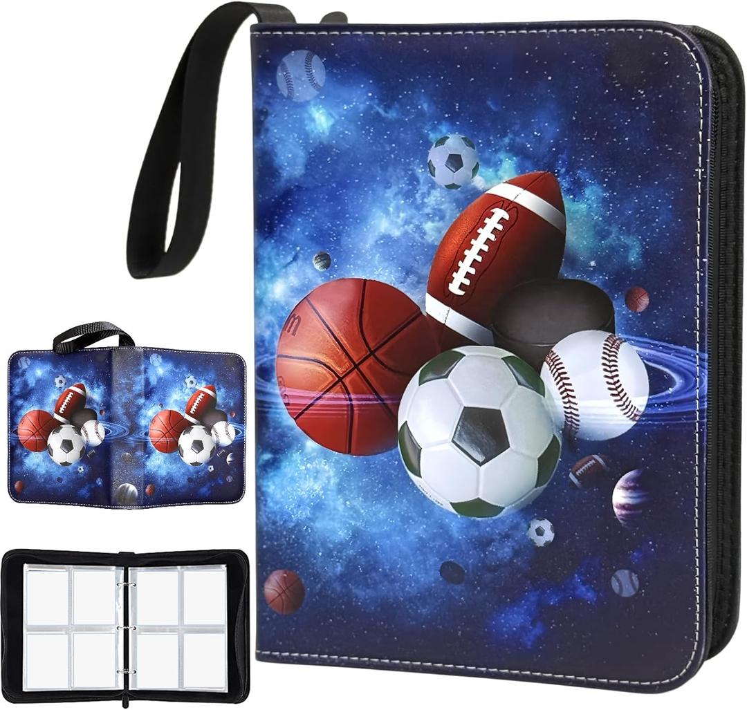 Sports Card Binder 400 Pockets, Trading Card Binder 4 Pocket with 50 Sleeves Fits 400 Sport Cards, Sports Card Holder with Zipper, Football Basketball Hockey Baseball Card Collection Storage Album