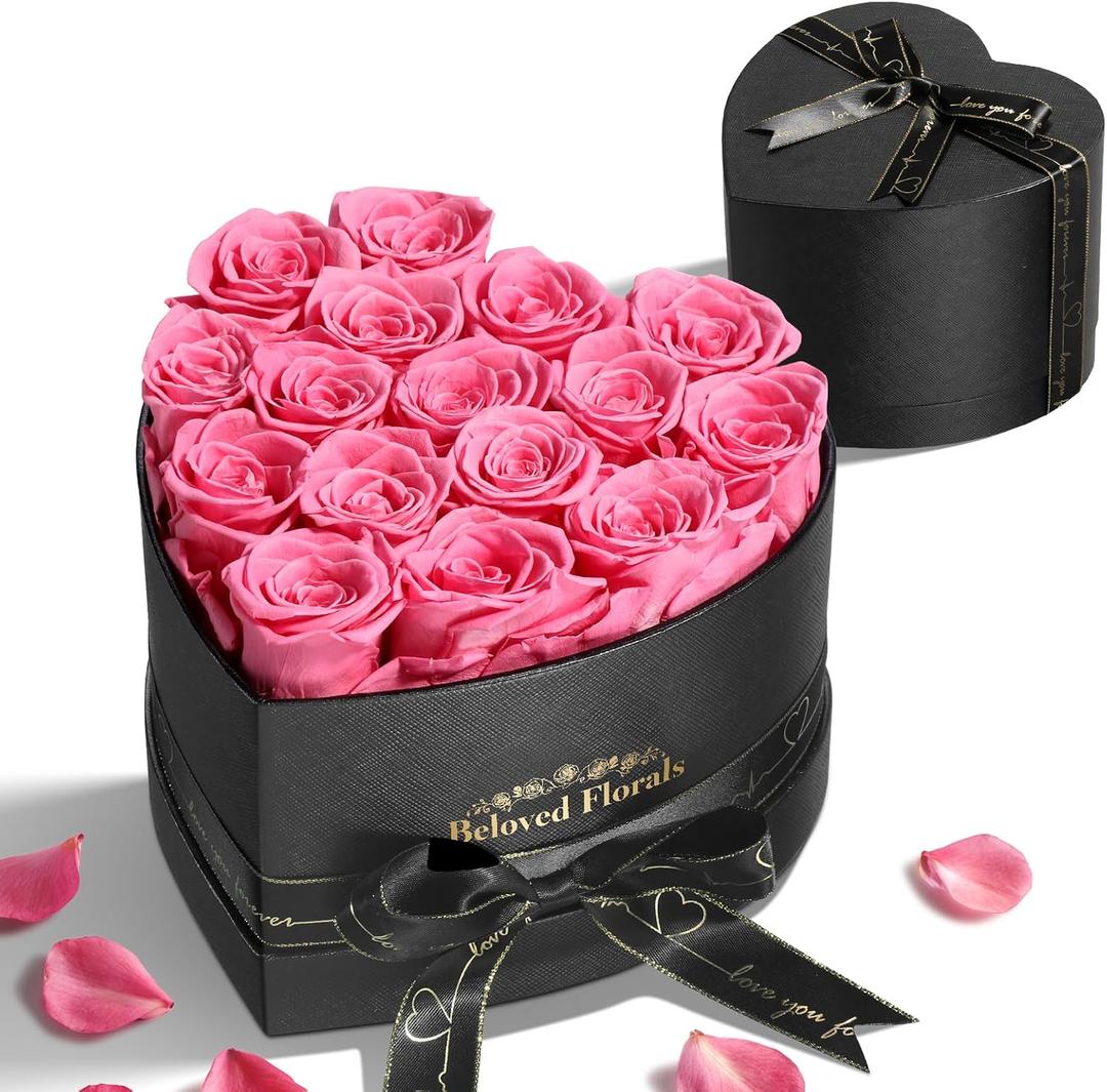 16 Preserved Flowers Rose Birthday Gifts for Women Her Mom Wife Girlfriend Grandma on Valentines Mothers Day Christmas Anniversary Romantic(Pink)