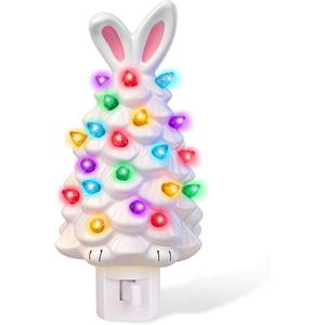 Easter Bunny Night Light 2026 Easter Bunny Tree Light with Multicolored Lights Spring Rabbit Ornaments Gifts for Spring Theme Party Basket Stuffers Filler Holiday Decor Gifts
