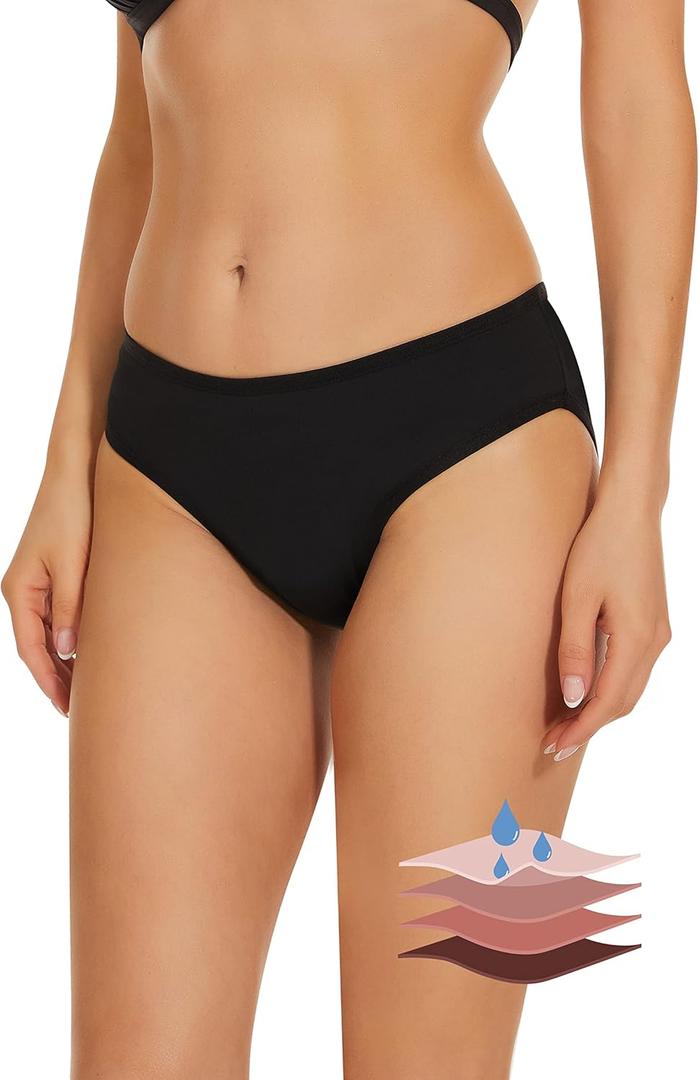 Period Swimwear Leakproof Bikini Swim Bottoms Proof Menstrual Bathing Suit Bottoms for Teens Girls Women (Small, Black-low Waisted)