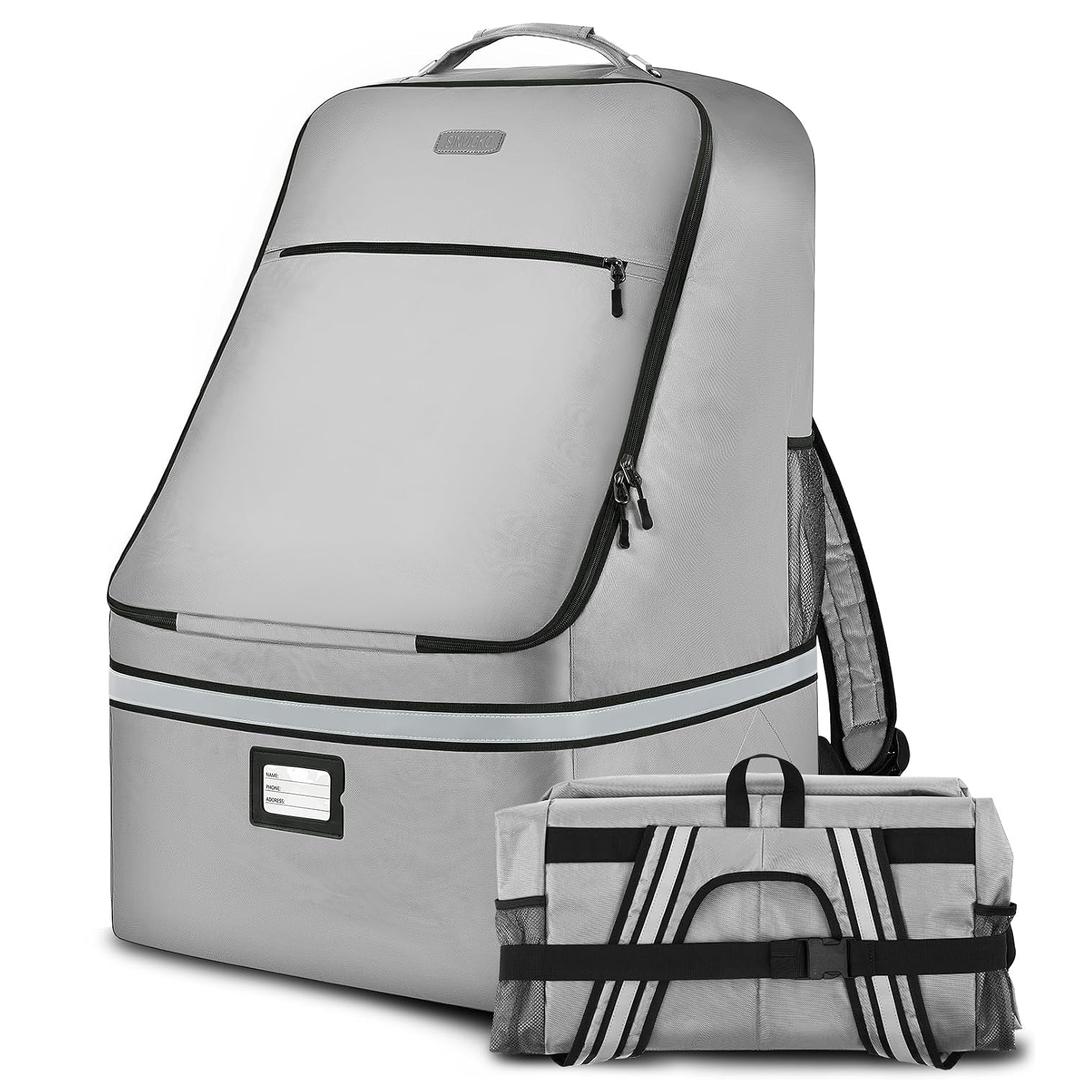 Car Seat Travel Bag,Padded Car Seats Backpack with Steel Cable Handle and Reflective Stripes, Large Durable Carseat Carrier Bag,Airport Gate Check Bag,Infant Seat Travel Bag with Shoulder Strap,Grey