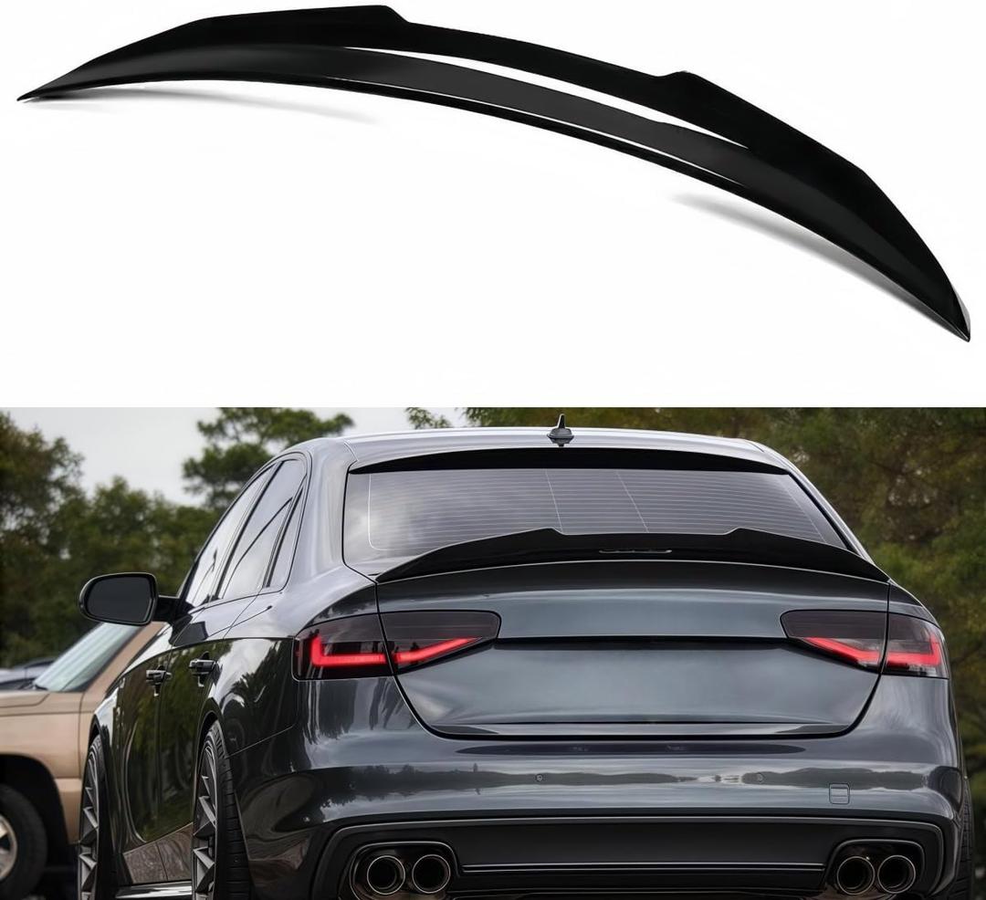 Rear Spoiler Compatible with 2013-2016 Audi A4 B8.5, Gloss Black PSM Style Trunk Exterior High Kick Tail Deck Lid Wing Lip Splitter Fit for 2013 2014 2015 2016