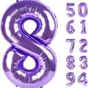 Purple 8 Balloon, Number Balloon 40 Inch, Purple Birthday Decorations, 8 18 28 38 80 Birthday Balloons, 8th Purple Party Supplies, Number 8 Balloon