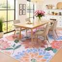 OLANLY 4x6 Area Rug, Washable Floral Rug for Bedroom, Living Room, Dining Room  Non Slip Low Pile Soft Indoor Carpet, Lightweight & Non-Shedding Throw Rug for Office or Kids Room, Pink
