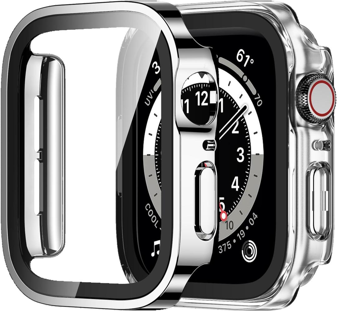 Amizee 2 Pack Compatible with Apple Watch Case 44mm Series 6/5/4/SE with Built-in Screen Protector, Hard PC Case Straight Edge Ultra Thin Anti-Scratch Protective Cover for iWatch 44mm (Silver/Clear)