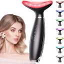 Dopsikn 7 Color Galvanic Machines  Red Light Therapy for Face and Neck, Face Massager Tool for Wrinkles, Double Chin, Vibrating Facial Massager with Thermals, Black