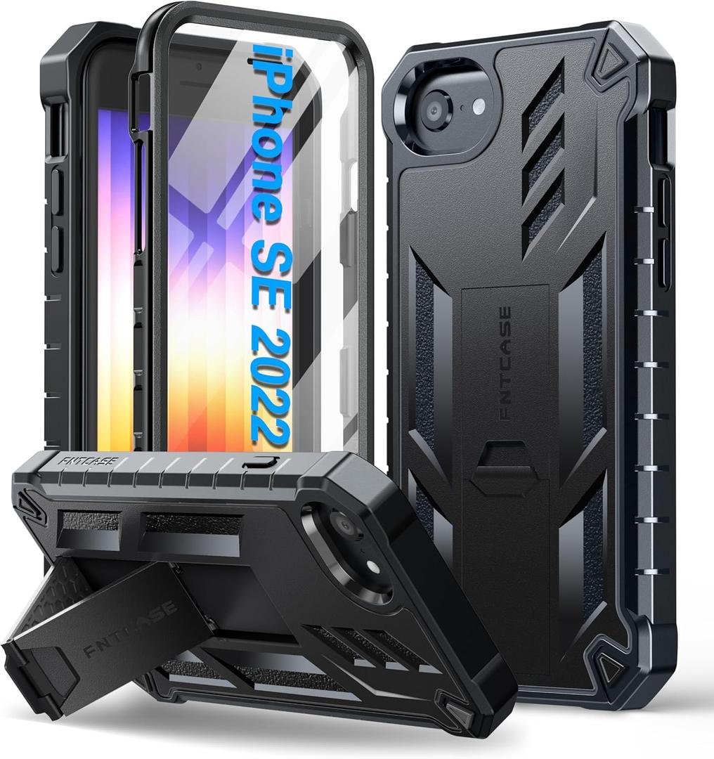 FNTCASE for iPhone SE 3rd/2nd Generation Case: for iPhone SE 2022/2020/8/7/6S/6 Phone Case Drop Protection Rugged Kickstand Military Grade Textured Shockproof Durable Cover