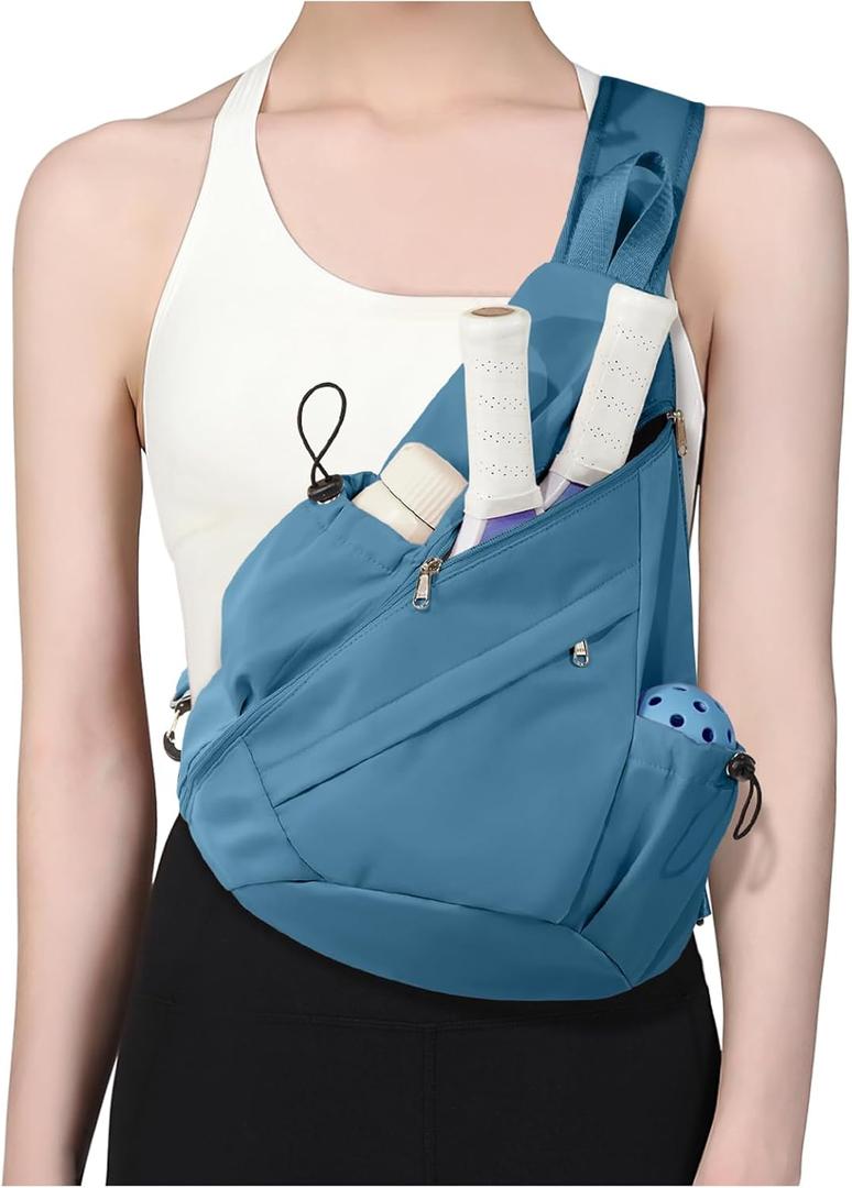 Pickleball Bag for Women Men, Crossbody Sling Bags Pickleball Paddle Bag Should Chest Bags Backpack (Peacock Blue)