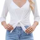 Women's Sheer Tie Front 3/4 Sleeve Cropped Cardigan Mesh Bolero Dressy Shrug (M)