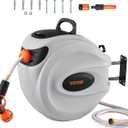 VEVOR Retractable Hose Reel, 100 ft x 1/2 inch, Garden Water Hose Reel with 9-Pattern Nozzle, 180 Swivel Bracket Wall-Mounted, Automatic Rewind, Lock at Any Length, with Slow Return System