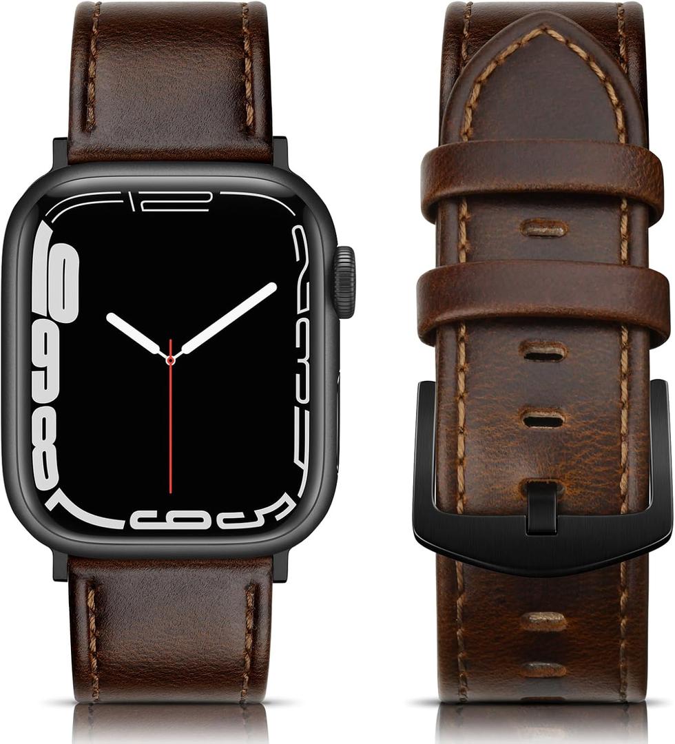 Leather Bands Compatible with Apple Watch 46mm 45mm 44mm 42mm(Series 1 2 3) Band Men Women, Vintage Genuine Leather Wristband Replacement Band Compatible for Apple Watch iwatch Series 10 9 8 7 6 5 4 SE2 SE