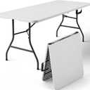 6ft Folding Table, Foldable Picnic Table Portable Table for Indoor Outdoor Use Heavy Duty Plastic Table Camping Table with Carry Handle for Party, BBQ, White