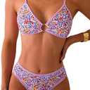 Tainehs Women's Two Piece Bikini Sets O Ring Front Top Ditsy Floral Triangle Swimsuits Cheeky Bathing Suit