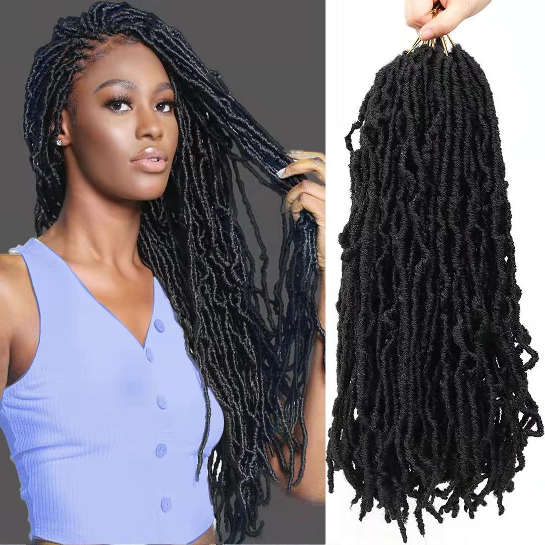 Youngther 18 inch New Faux Locs Crochet Hair Curly 6 Packs New Soft Locs Crochet Hair for Black Women Pre Looped Synthetic Goddess Locs Braiding Hair (18inch 6packs,1B#) (18 Inch (Pack of 6))