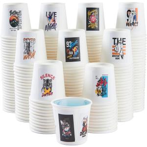 300 Pack 3 oz Disposable Paper Cups with 200 free DIY Stickers, Leakproof Small Mouthwash Cups for Home, Office, Restaurant - Affordable Bulk Bathroom Cups (White)