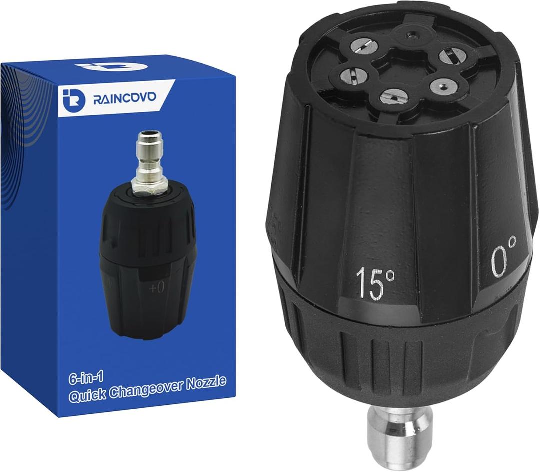 Adjustable Pressure Washer Nozzle 6-in-1, Stainless Steel, Quick-change Over Replacement Nozzle Tip for Power Washer, 4500 PSI, 1/4 Quick Connect