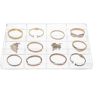 Large Clear Jewelry Organizer Display Tray, Storage Case for Rings, Earrings, Necklaces, Acrylic Drawer Organizer Trays (12 Grids)