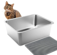UWANGPET Stainless Steel Cat Litter Box,Odour Proof Litter Pan, Non-Stick, Easy to Clean, Rust Resistant, Non-Slip Rubber Feet