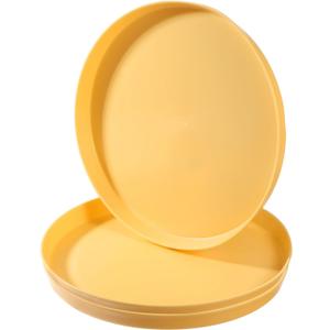 PATIKIL 9" Restaurant Serving Trays, 3 Pcs Round Non-Slip Food Service Tray Platter Reusable Plastic Fast Food Serving Tray for Bar Coffee Home Cafeteria Hotel, Yellow